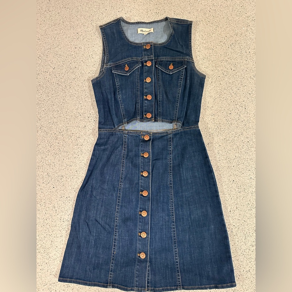 Madewell Blue Denim Sleeveless Cutout Mini Dress 0 XS